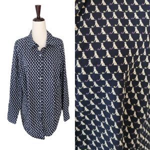 Talbots Navy and White Button Down Shirt